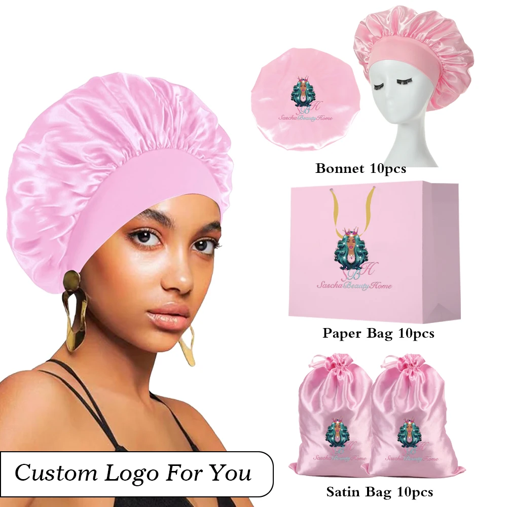 Nunify Custom Printed Paper Bags With Logo Satin Wig Bag Sleeping Caps For Women With  Logo 20/30 Pcs Wig Accessory Tools