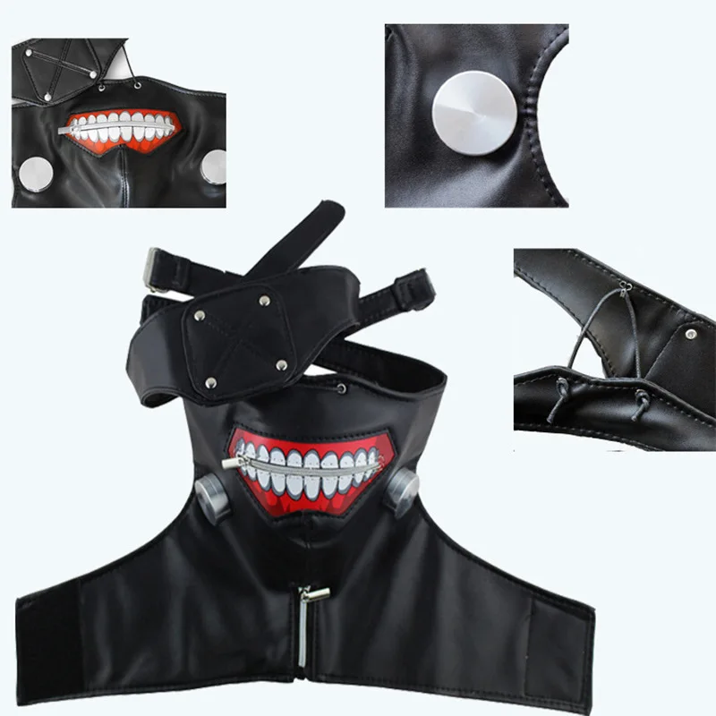 

Tokyo Ghoul Mask Ball Role Dress Up Clothing Accessories Ghoul Mask Halloween Perform Prop Kaneki Ken Zipper Face Shield