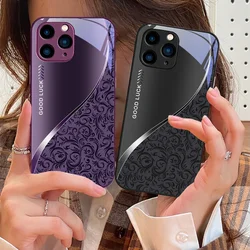 Pattern Gradient Black Purple For IPhone 16 Pro Max 15 Pro 14 13 12 Mini 11 XS Max XR 7 8 Plu SE 2022 Tempered Glass Phone Case