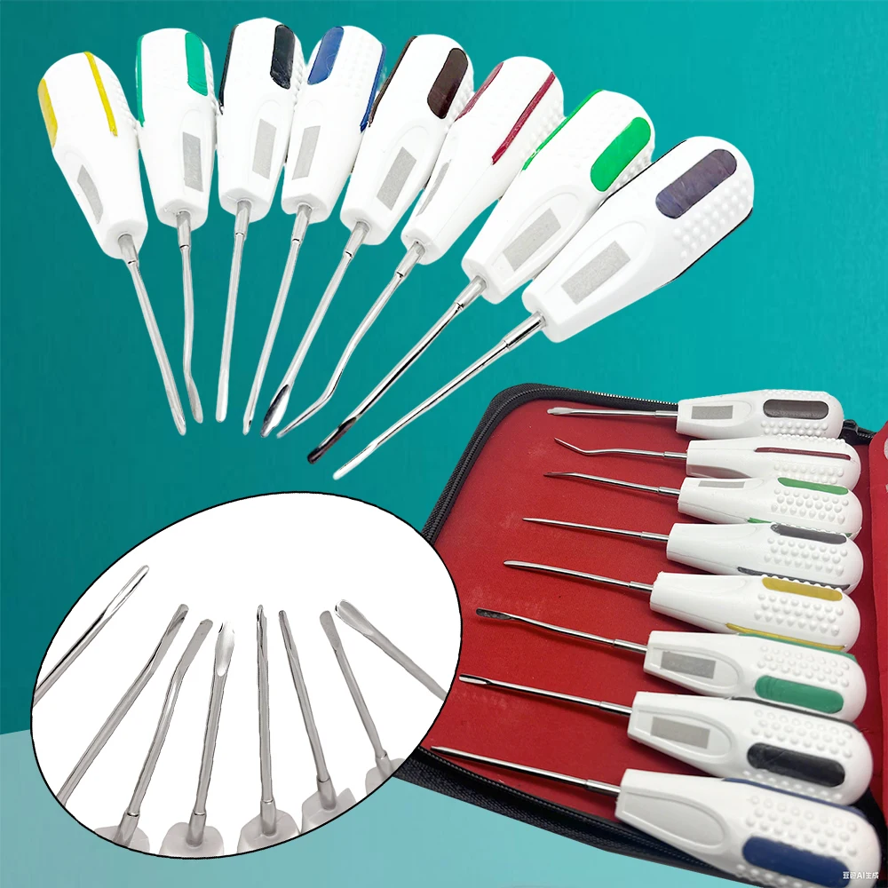 

8Pcs Dental Luxating Elevator Set Curved Root Elevators for Minimally Invasive Extraction Periodontal Surgery Dentistry Tools