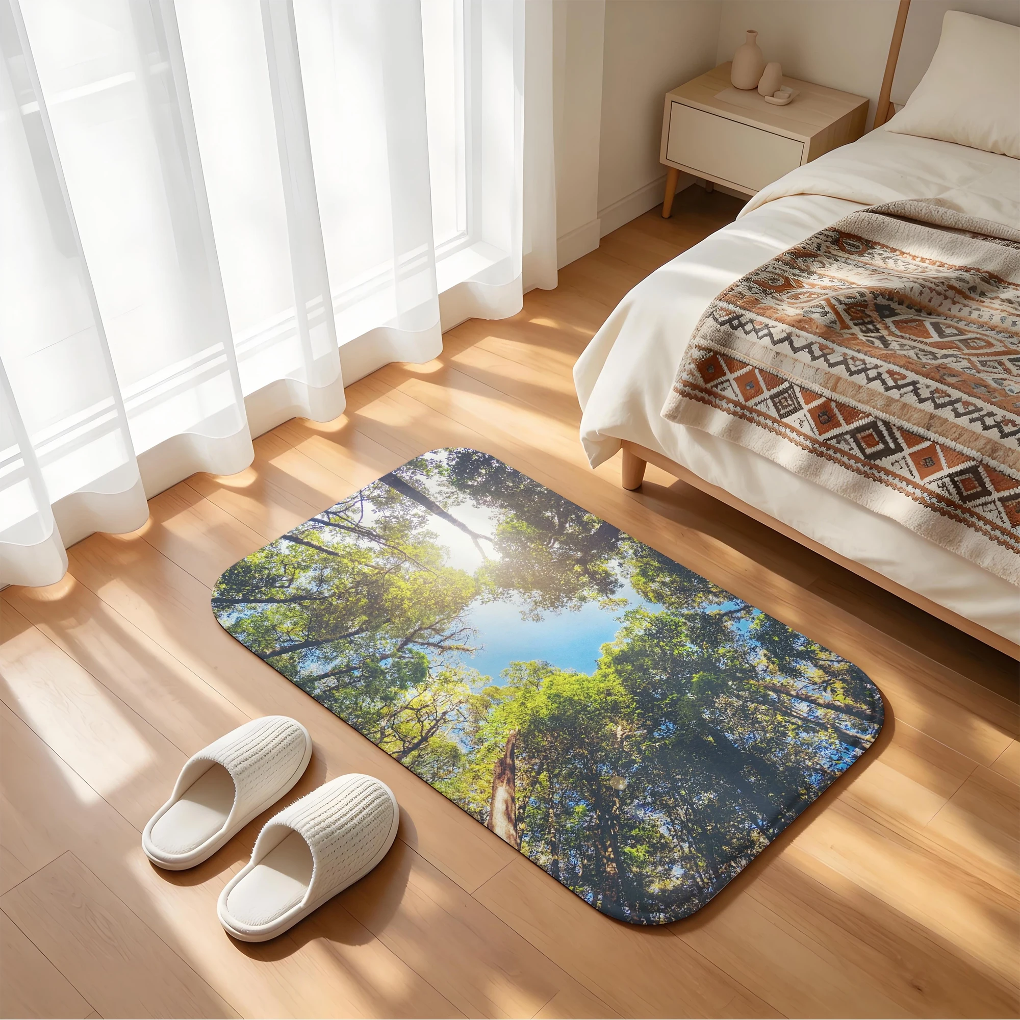 Green Tree Canopy Bath Mat Forest Scenery Water Absorbent Quick Dry Anti-Slip Shower Rug Floor Carpet for Bathroom Home Decor