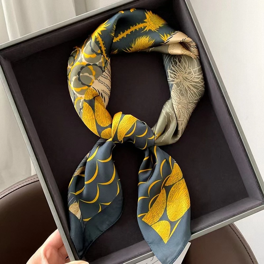 Luxury Spring/Summer Pink Flower 70*70cm Square Scarf for Women Fashion Decoration Bandana Soft Printed Holiday Headband Shawl