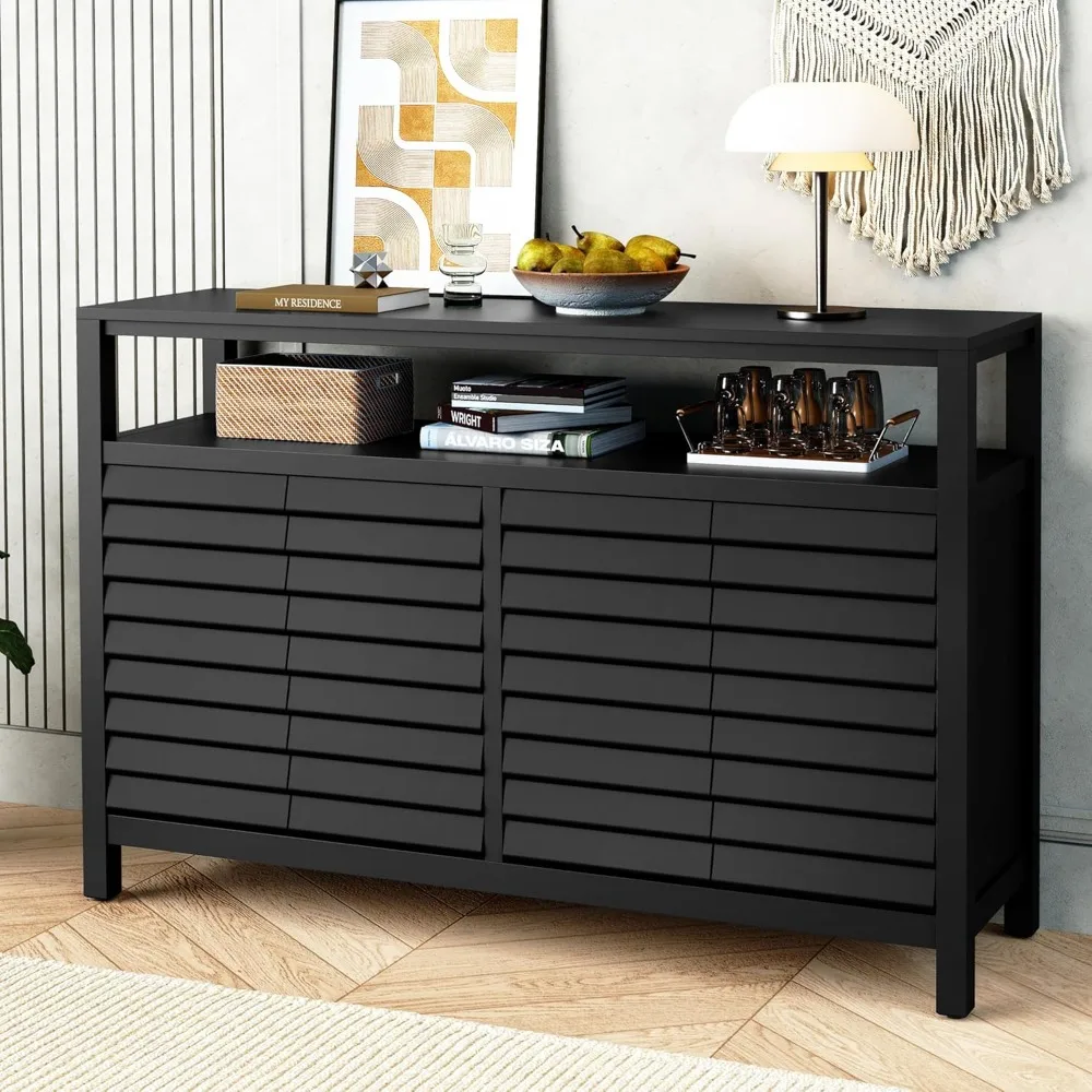 Sideboard Buffet Cabinet with 4 Doors&Shelves, Accent Storage Cabinet with Decorative Louvered Doors