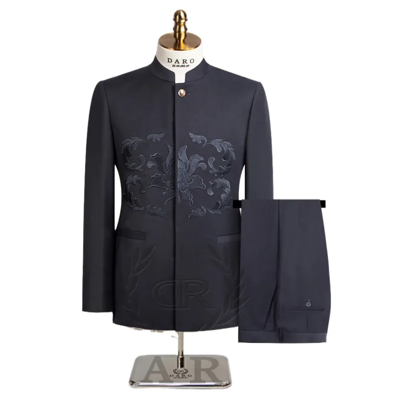 WVGA Autumn Winter New Man Tide Oversized Embroidered Trendy Blazer Niche Chic Casual Straight Suit Pants Two Pieces Sets W14670