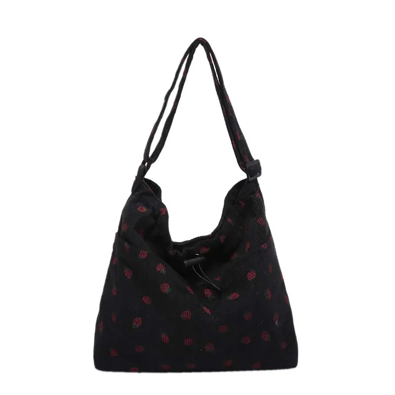 

Women Corduroy Tote Bag Strawberry Shoulder Bag Multi-Pocket Hobo Bag Work Shopping Bag