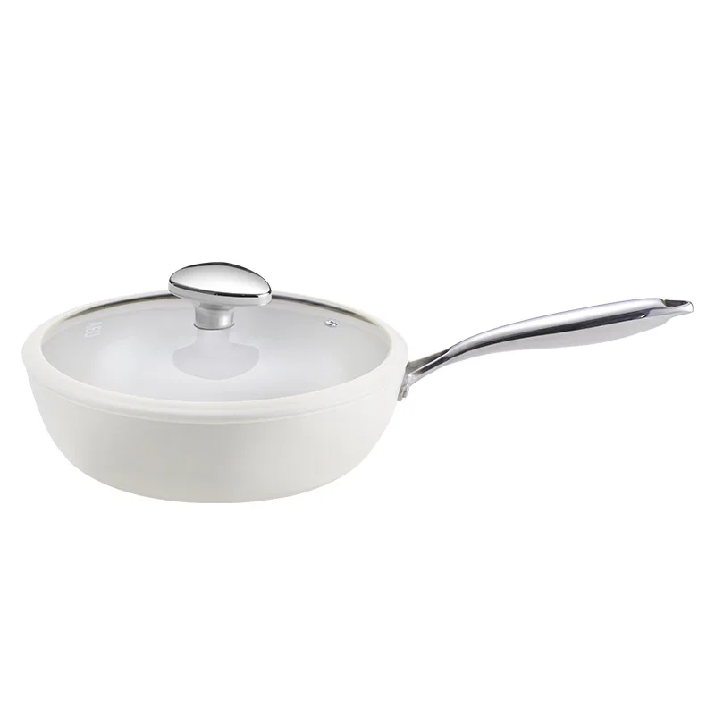 Shell porcelain white pebble pan Non-stick deep frying pan Household induction cooker wok pans  wok pan