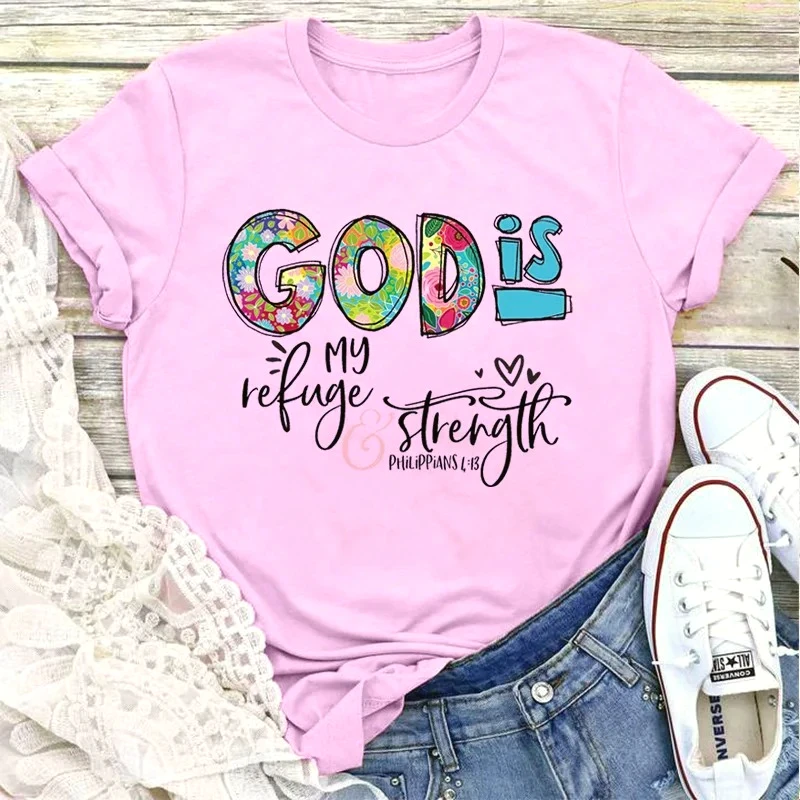 2026 New GOD IS Loose Creative Printed Round Neck Women's Casual Short Sleeve T-shirt Vintage Funny Casual Female Tee Shirt