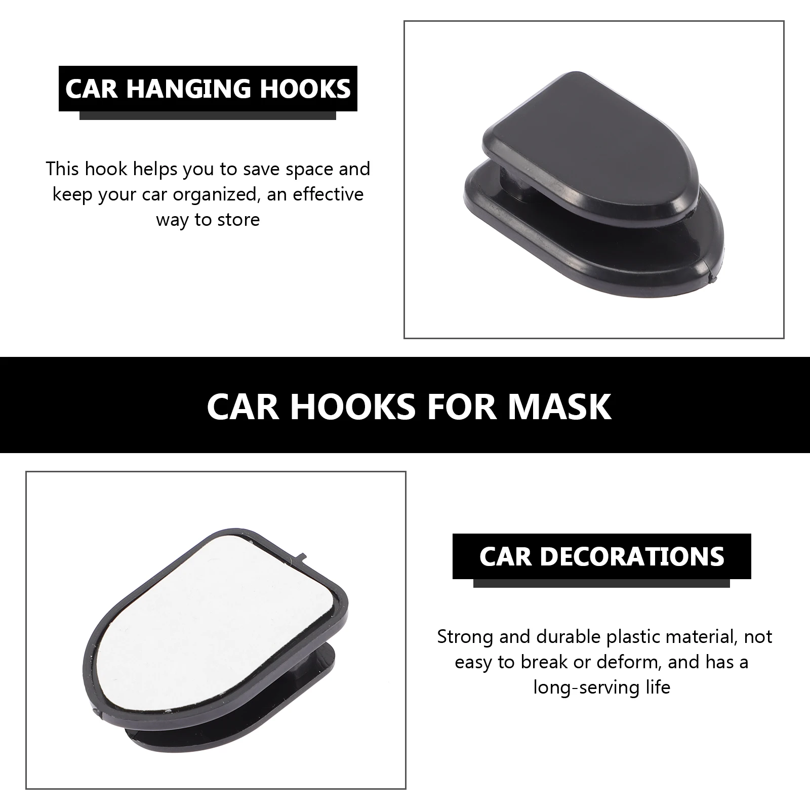 

Adhesive Car Hooks Self Stick Hanging Hook for Mask Storage No Drill Strong Plastic Organize Keys Cables Sunglasses Vehicle