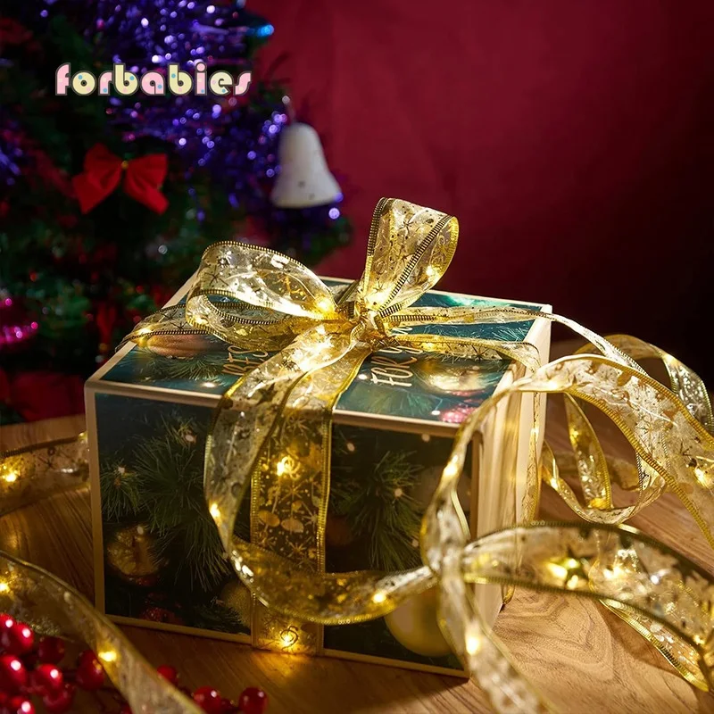 Guirlande lumineuse à ruban de noël, Double couche, bande lumineuse colorée pour arbre de noël, pliable, décoration d'emballage cadeau de noël