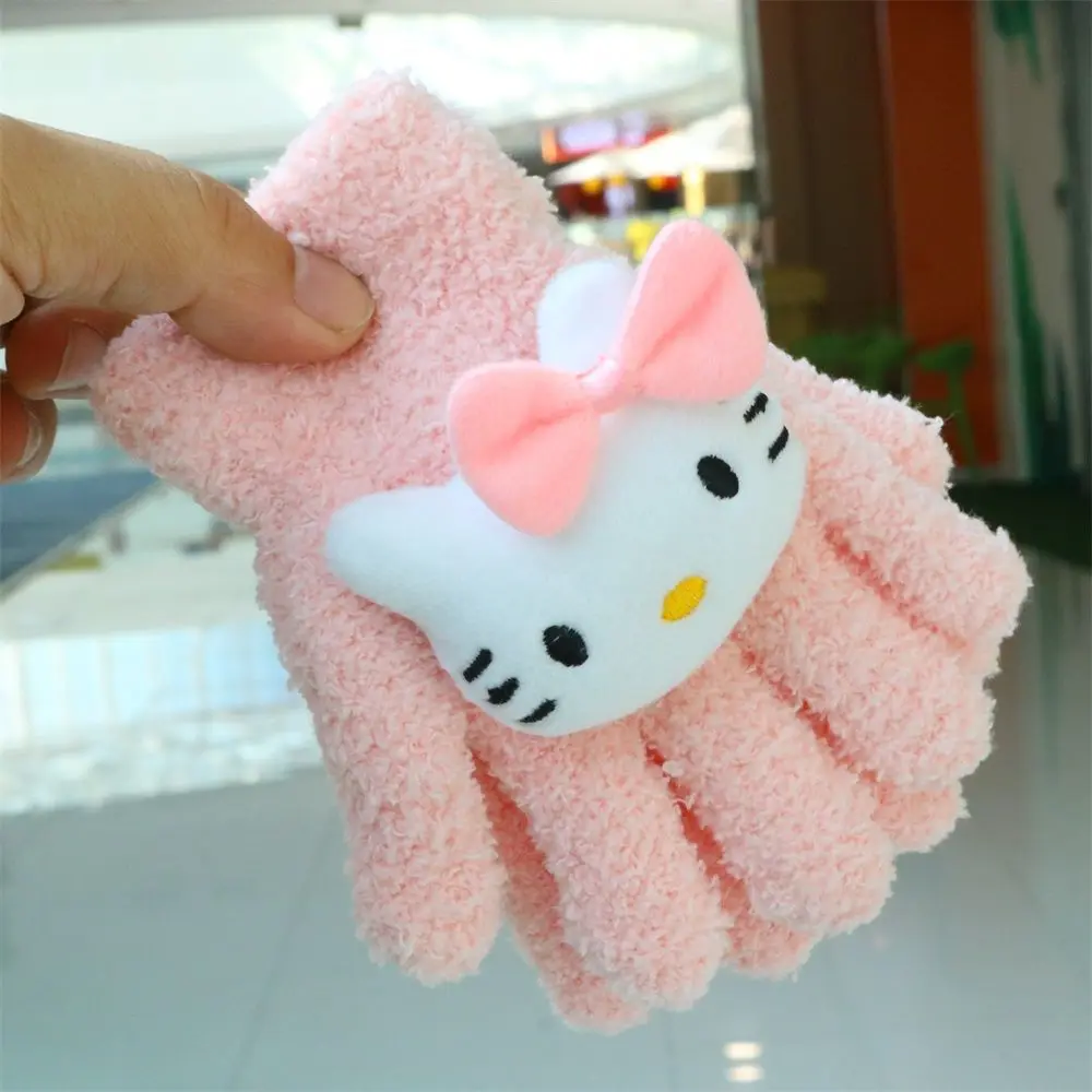 Sanrio Cartoon Full Fingers Plush Glove Kawaii  Kuromi My Melody Gloves Cold-Proof Glove Warm Children Winter Outdoors Warm Gift