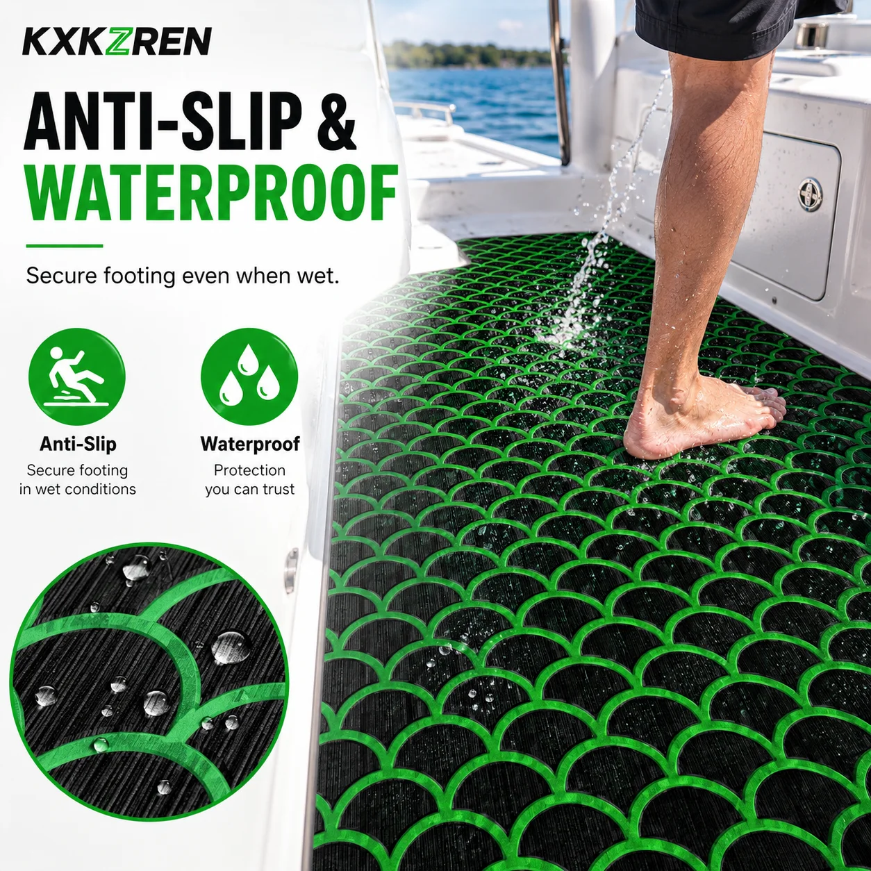 KXKZREN 2400x1200mm EVA Foam Boat Flooring Pad Fish Scale Texture Marine Decking Sheet Self Adhesive Non Slip Yacht Pontoon Mats