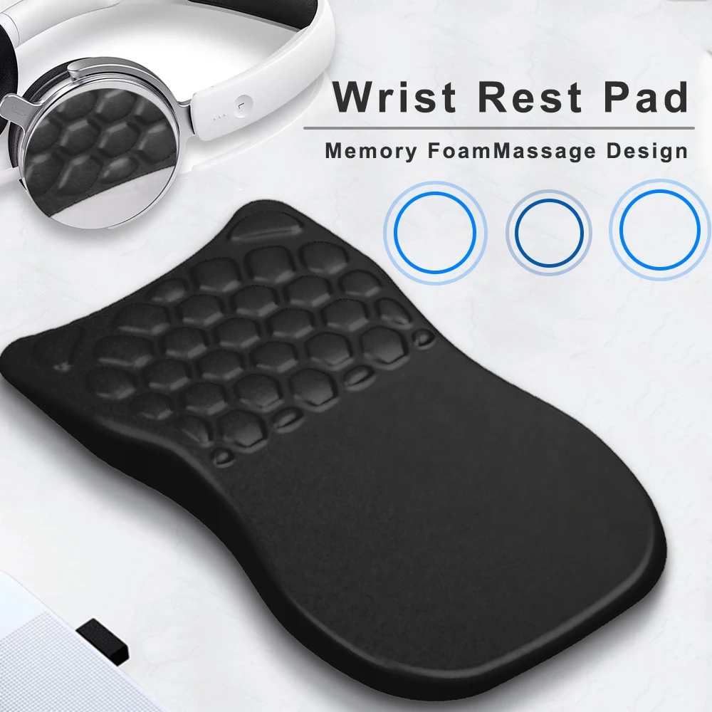 Imagem -03 - Black Ergonomic Mouse Pad com Descanso de Pulso Suporte de Pulso Game Mouse Mat Espuma de Memória Design de Massagem Soft Computer Mat