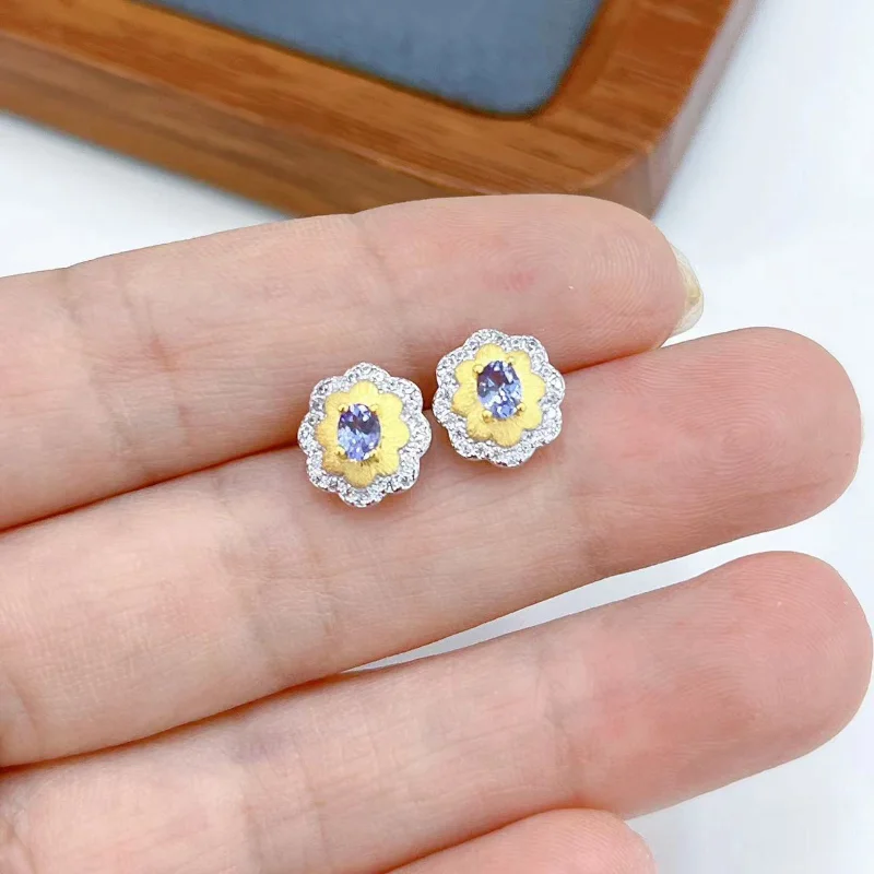 SACE GEMS Fashion Drop Earrings for Women 925 Sterling Silver 3*4MM Tanzanite Stud Earrings Wedding Party Fine Jewelry Gift