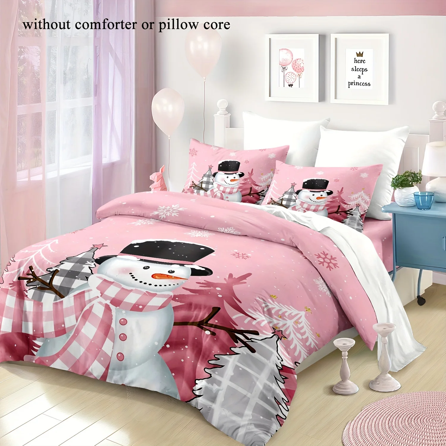 

Рождественский минималистичный милый розовый комплект пододеяльников с принтом Санта-Клауса из 2 предметов/3 шт. - 1 пододеяльник + 1 шт./2 наволочки, без ядра