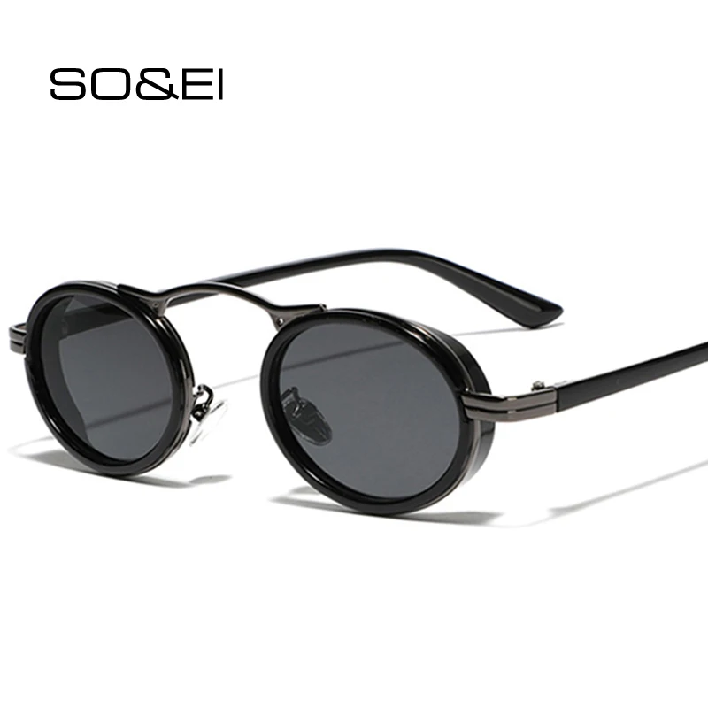 SO&EI Retro Punk Sunglasses Women Small Oval Gradient Shades UV400 Men Trending Semi-Metal Sun Glasses