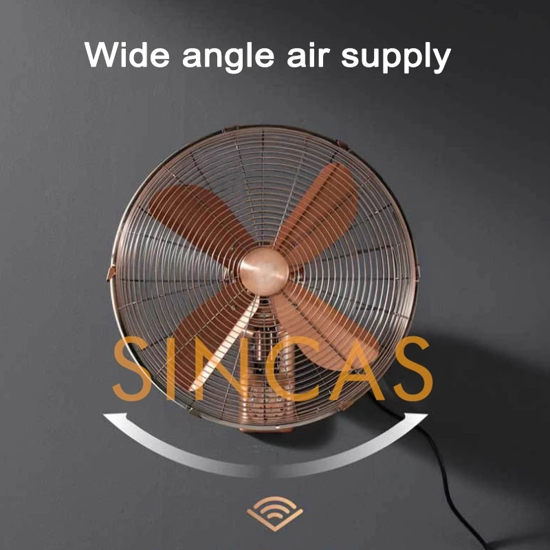 Ventilatore oscillante da parete vintage in metallo 100 °   Ristorante commerciale domestico in rame antico ad alta velocità regolabile a 3 velocità