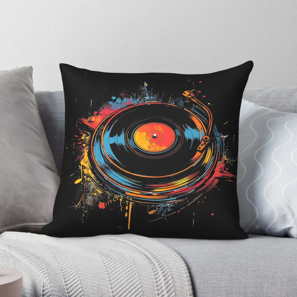 Vinyl Record Player Square Pillowcase Polyester Linen Velvet Pattern Zip Decor Car Cushion Cover