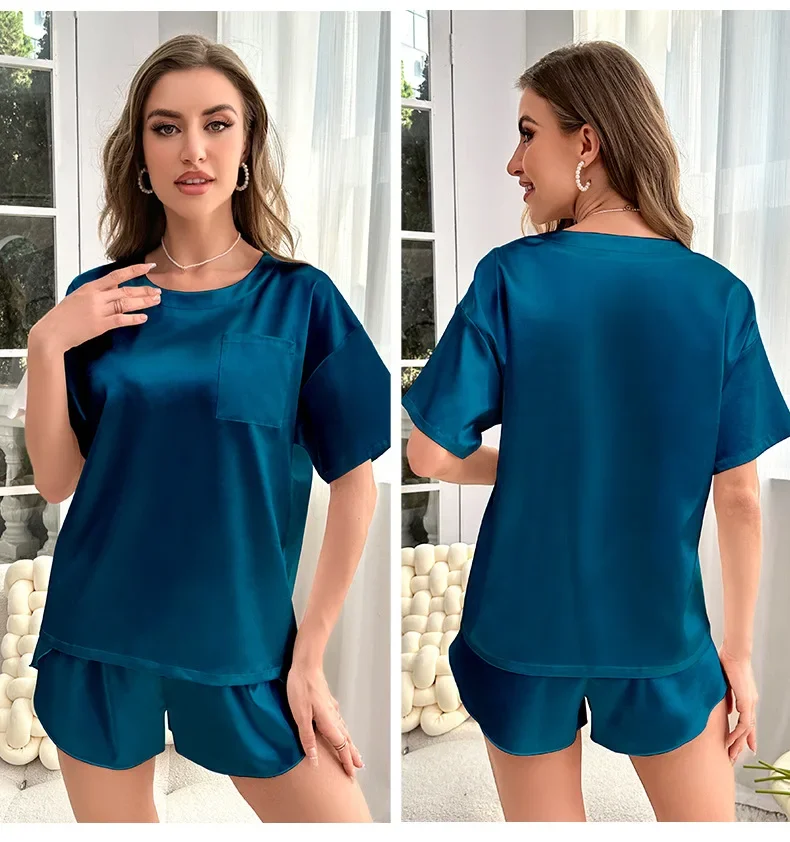 Estate femminile 2 pezzi pigiama Set donna pizzo pigiameria manica corta pigiama vestito Casual pigiami vestiti per la casa