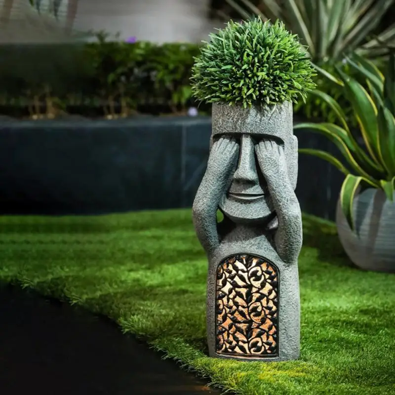 

Evil Garden Easter Island Statues Pot Unique Face Planters Pot Plants Creative Garden Resin Sculpture Planter With Drainage Hole