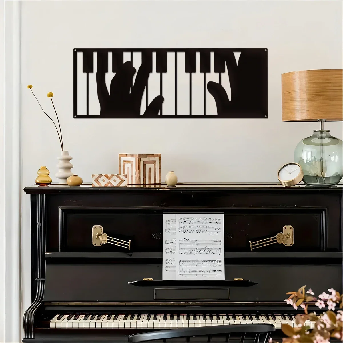 1PC 1PC Melodic Harmony Piano Hands Notes Wall Art, Metal Wall Decor, Music Decor, Living Room Decoration, Wall Hangings