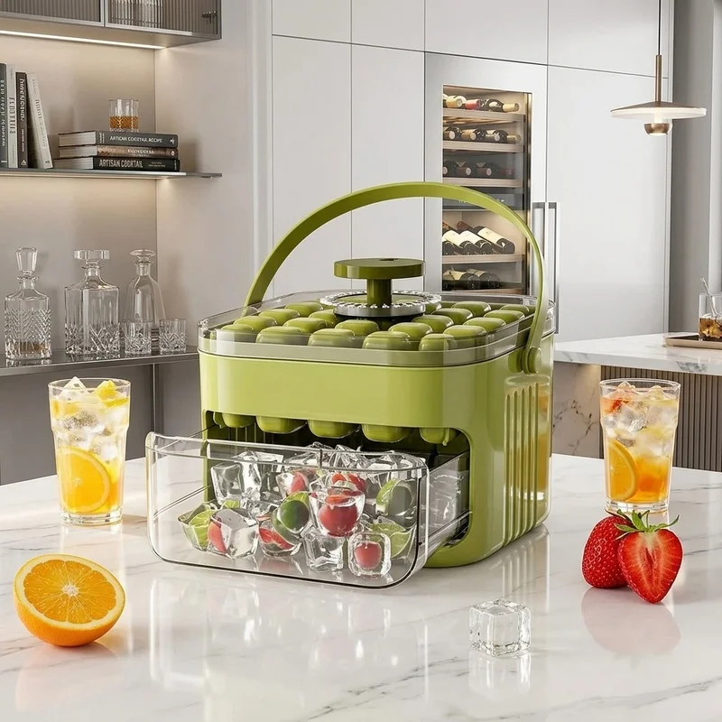 50 Grids Press Type Ice Cube Tray Double Layer Ice Maker Mold with Lid Bin Reusable Ice Storage Box Freezer Tool