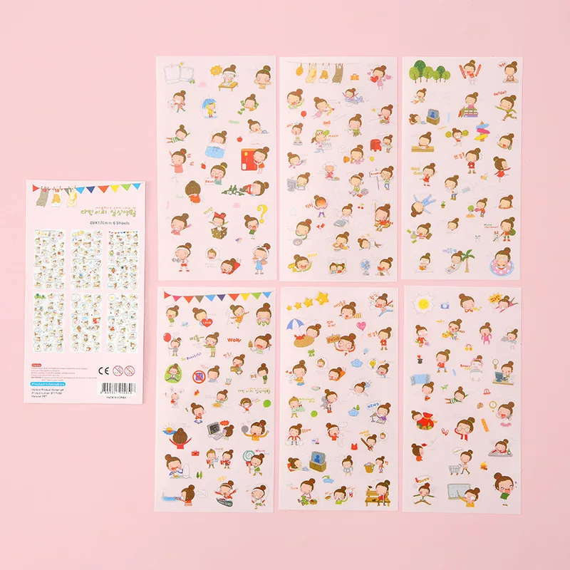 6pcs Cartoon Cute Stickers Diy Hand Book Stickers Student Stationery Children's Small Pattern Stickers