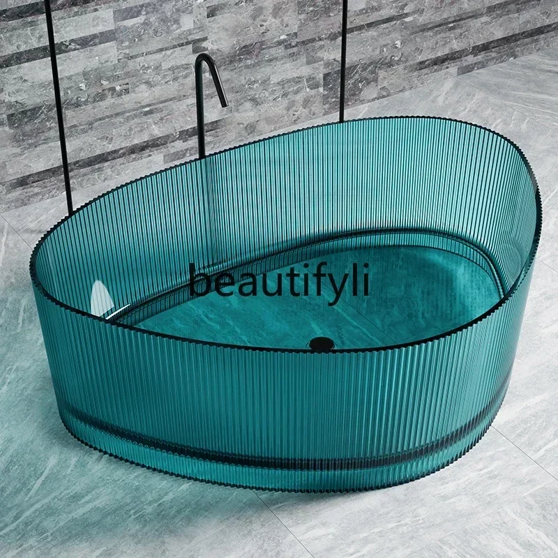 54Transparent Resin Bathtub Household Freestanding Vertical Stripe Hotel B & B Double Large Capacity Color Bathtub