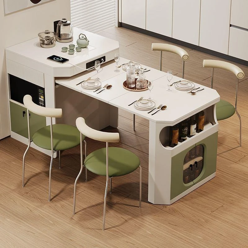 Foldable and retractable integrated, island dining table, household, French retro, medieval cream style dining table
