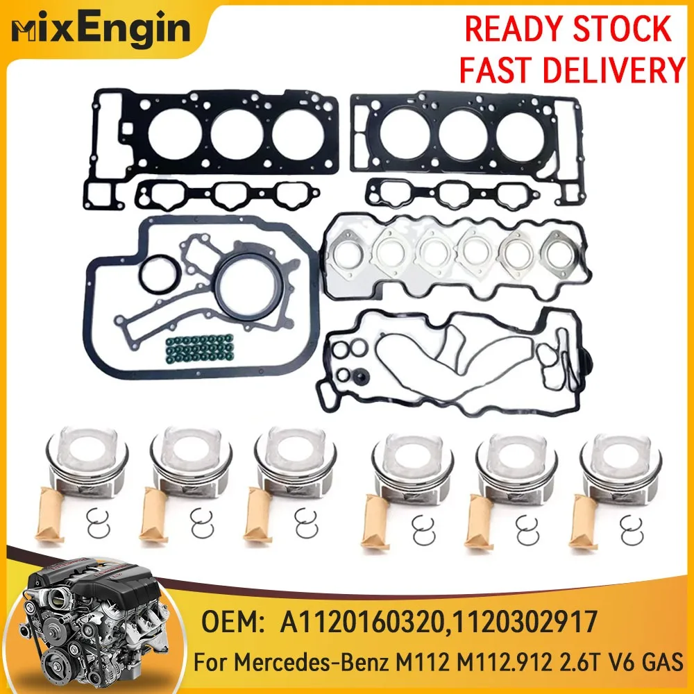 

Engine Full Gasket Set Piston & Rings Kit Fit 2.6 T For Mercedes-Benz M112 M112.912 M112.917 E240 CLK 240 CLK320 C320 2.6T GAS