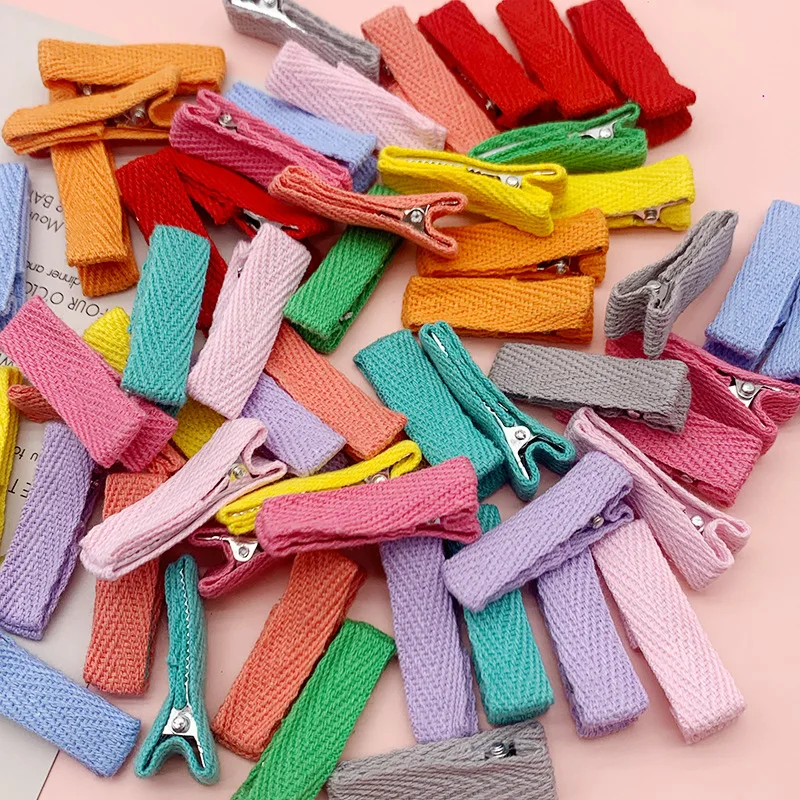 50pcs 35mm Girls Baby Kids Grosgrain Ribbon Covered Lined Alligator Hair Clips For DIY Making Bows flower Hair Accessories Craft