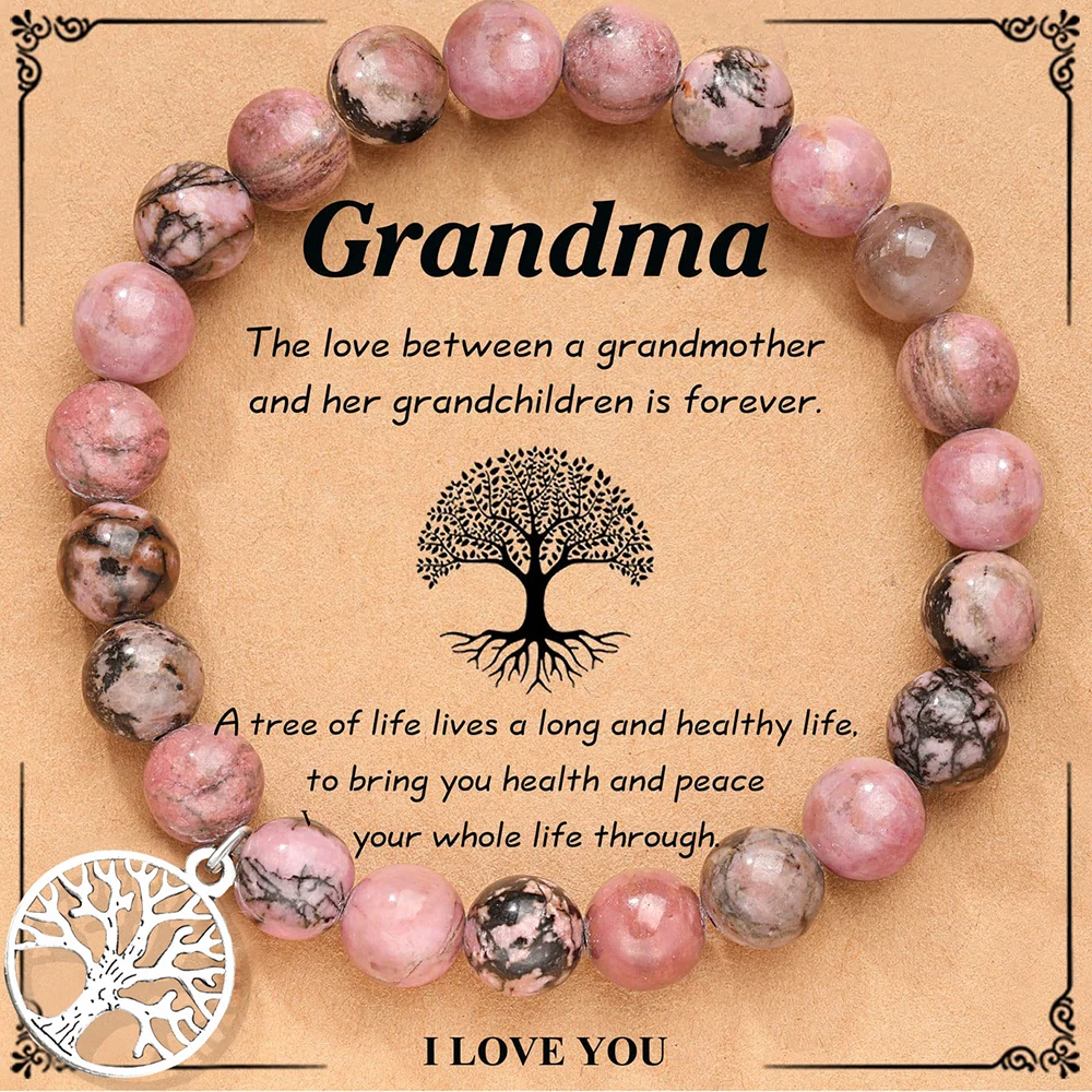 Natural Stone Bead Life Tree Charm Bracelets To My Nanny Grammy Purple Agate Sodalite Beaded Bracelet Card for Women Jewelry