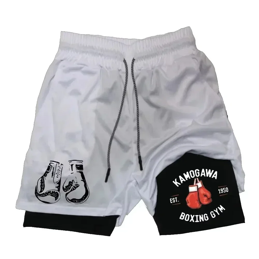 

Мужские компрессионные спортивные шорты, спортивные брюки с боксерским принтом, двухслойные, быстросохнущие, баскетбольные, пляжные, для фитнеса с мышцами Штаны