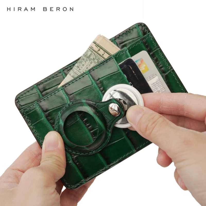 Custom Name Italian Cow Leather Embossed Croco Case for Air Tag Card Holder Wallet Gift for Friend Dropship Wholesale