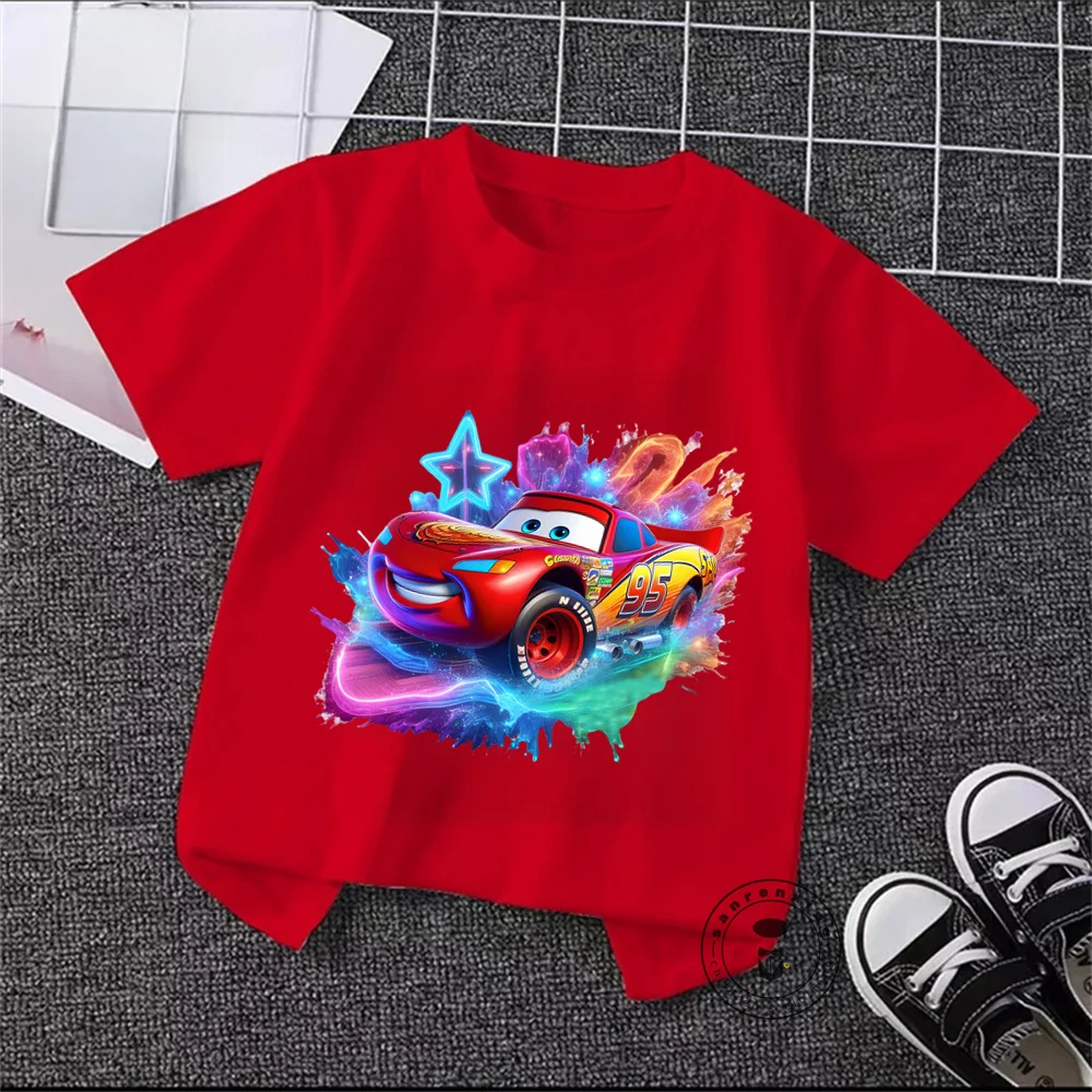 Fashionable Disney Cars Summer Gear Charming Racing Cartoon Prints on Soft T-Shirts Offering a Loose Comfortable Fit for Kids