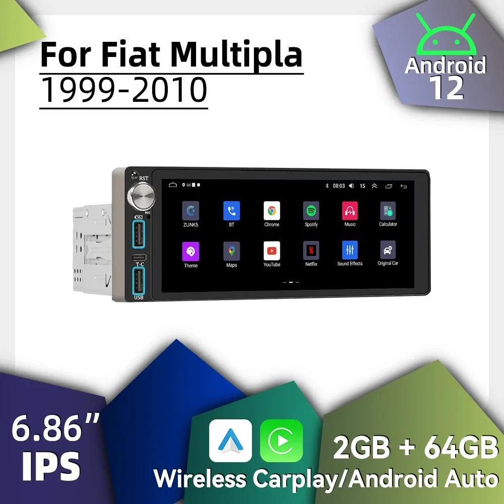 

Беспроводной Carplay Android Auto 1-диночное радио Android автомобильное мультимедиа для Fiat Multipla 1999-2010 6,86 "экран стерео авторадио GPS