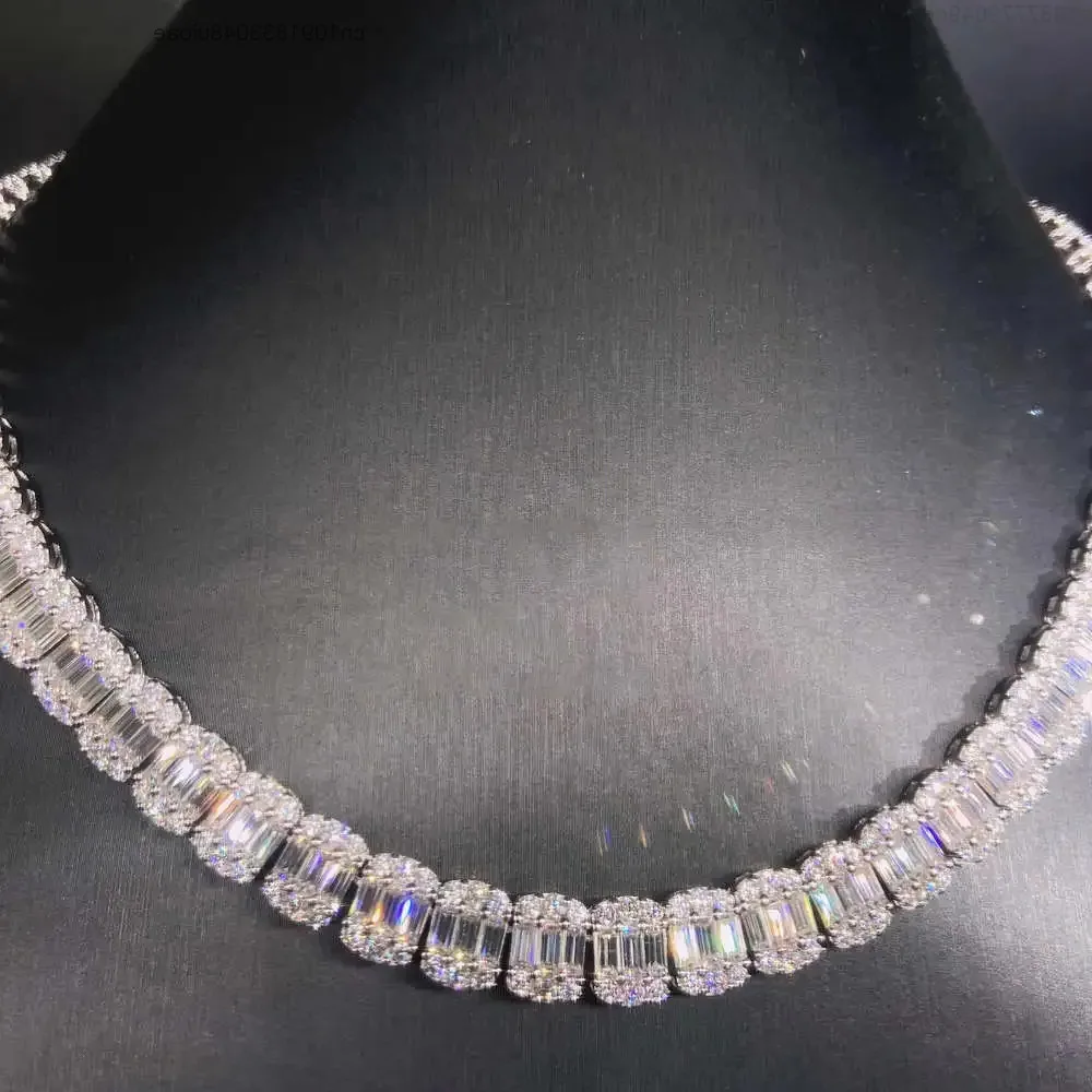 

High Quality Handcrafted 9mm Moissanite Tennis Chain Necklace Brilliant Sparkle in 925 Sterling Silver