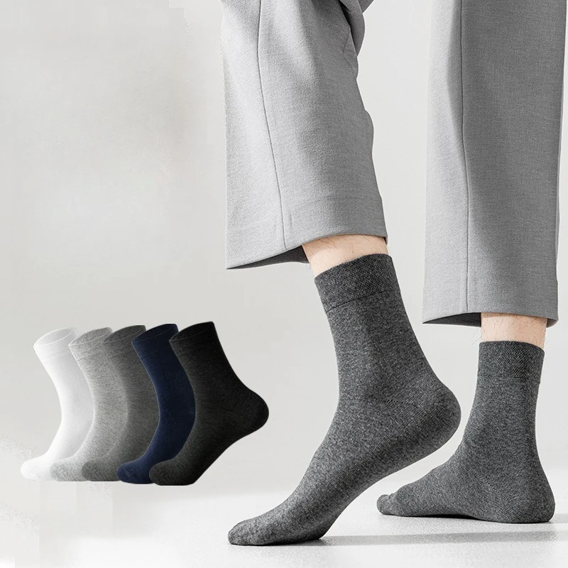 

Мужские хлопковые носки средней длины, впитывающие пот, дезодорирующие, из чистого хлопка, на все сезоны, повседневные, деловые, однотонные