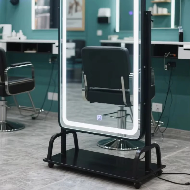 

double sided mirrors for hair salon led Movable full-length mirror, standing dressing mirror with base