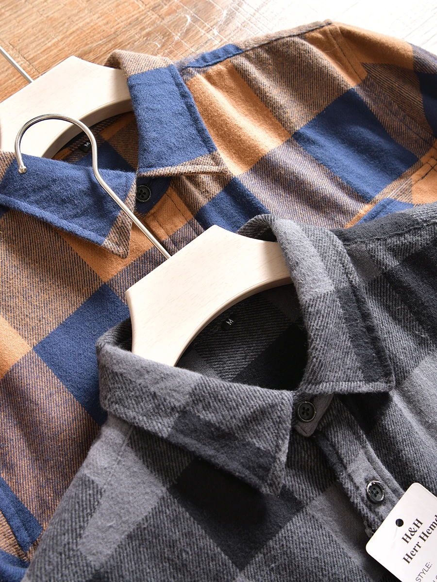 Thickened Scottish Style Men's Shirt Coat Youth Fashion Plaid Flannel Collar Long Sleeve Standard Fit Autumn Spring Outerwear