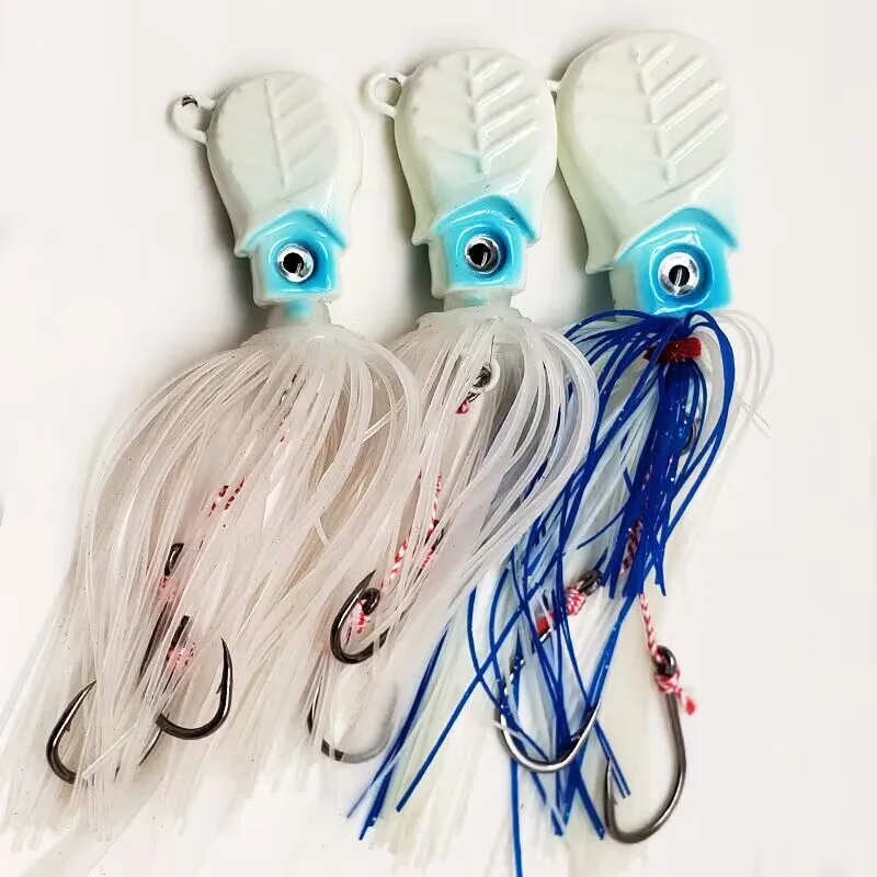 1pc 40g60g120g Glow Copper Head Octopus Squid Skirt Bait With Hook Trolling Lure Big Game Drag Fishing Lure