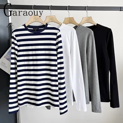 Garaouy 2023 Women Autumn Simple Round Neck 4 Colors Long Sleeve Tee T-shirt Female Casual Versatile Slim Bottoming Shirt Tops