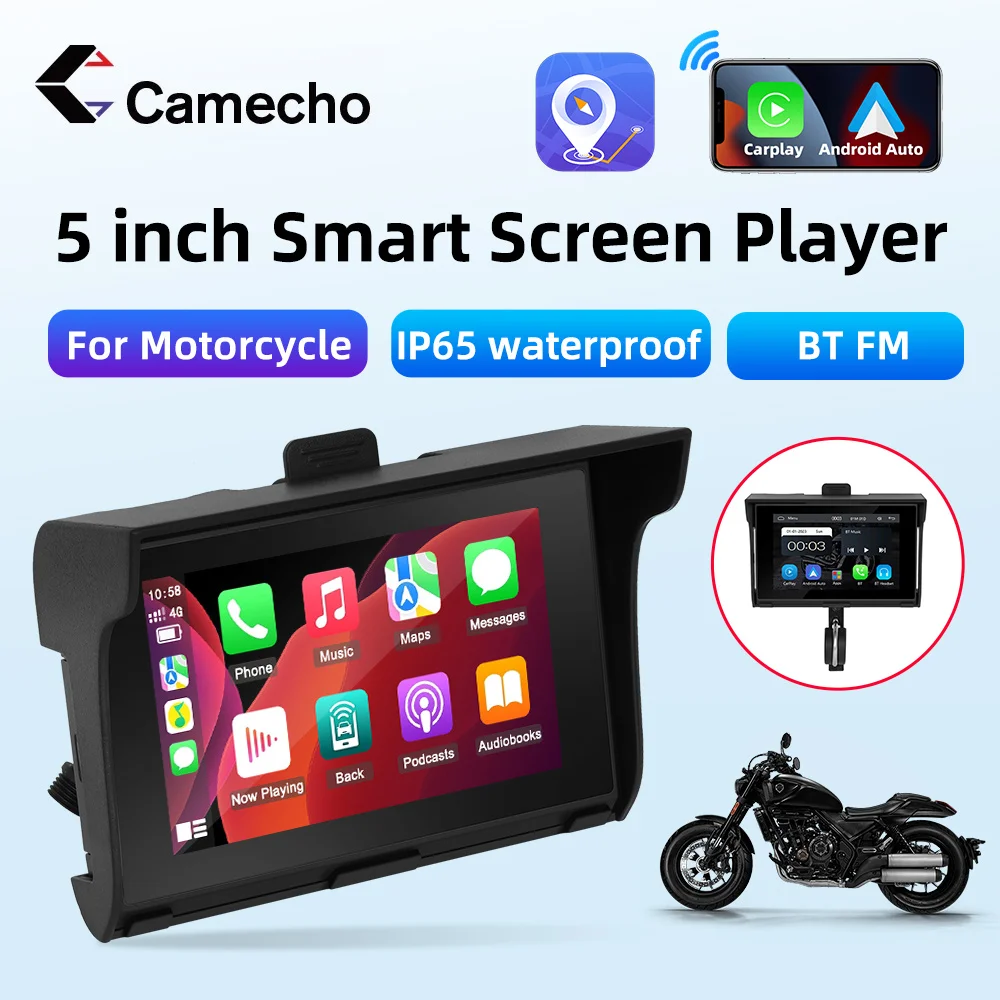 

Camecho 5-inch Smart Touch Screen Player IP65 Waterproof Supports Wireless Carplay/Auto AirPlay Bluetooth Car Multimedia Player