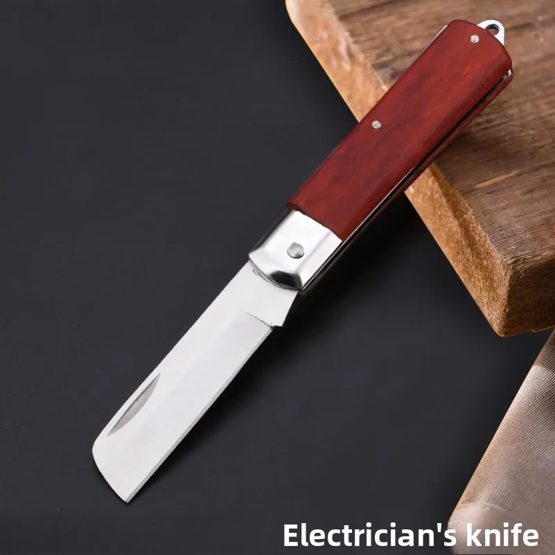 Multifunctional stainless steel folding wire and cable insulation peeling knife electrician wooden handle electrical knife