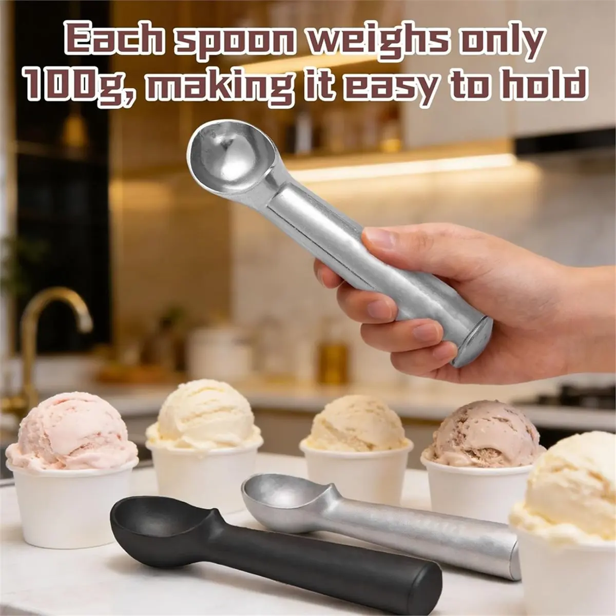 Personalized Ice Cream Scoop , Custom One-Piece Metal Scoop for Gelato Sorbet Cookie Dough Fruit