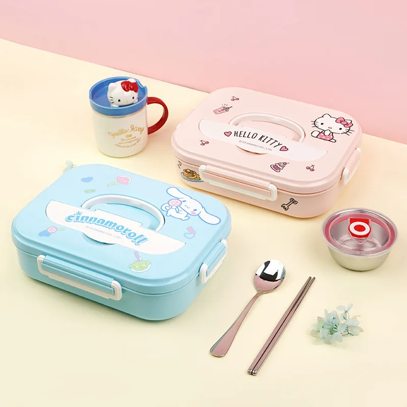 

Kawaii Sanrio Bento Box Hello Kitty Cinnamoroll Cartoon Student Office Lunch Box Microwave Oven Available Sealed Toys Girls Gift