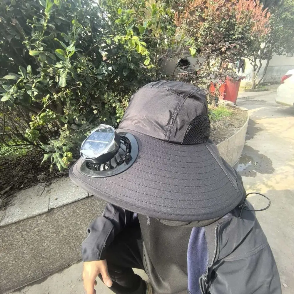 Breathable Solar Fan Hat Strong Wind UV Protection Summer Fan Visor Cap Portable Wide Brim Fishing Bucket Hat Beach
