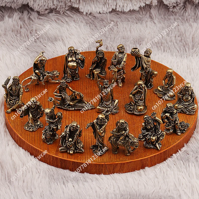 Brass Eighteen Arhat Buddha Statues Subdue The Dragon and Subdue The Tiger Arhat Complete Set of Ornaments Chinese Creative