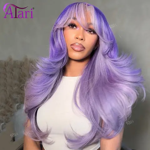 Highlights 180 Density Magic Purple Human Hair Wave Wigs Lavender Purple Mixed Transaprent 13x4 13x6 Lace Frontal Wig Pre Pluck