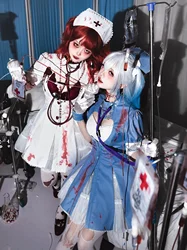 Little Nurse Halloween Special Edition Lolita Op Dark Dyed Blood Cosplay Dress Women's Short Sleeve Slim A Line Short Dresses