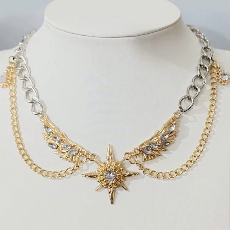 Gothic Punk Gold Color Wings Star Creative Y2K Necklace Choker For Women Men Unique Hip Hop Multi Layer Neck Accessories Jewelry